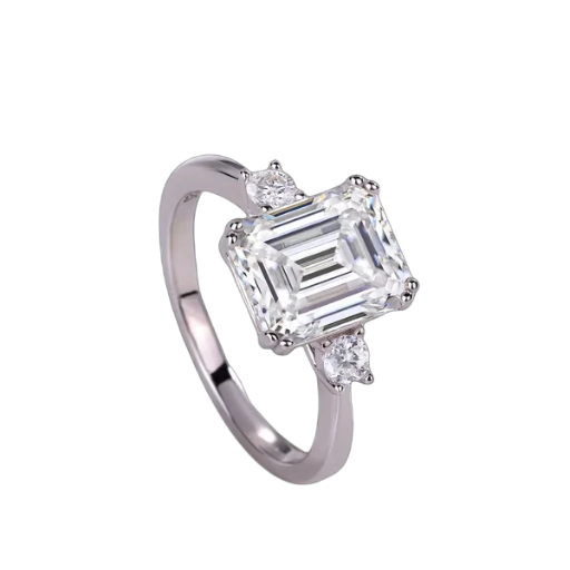 Three Stone Ring VVS1 D Moissanite Ring 4CT Emerald Cut 
