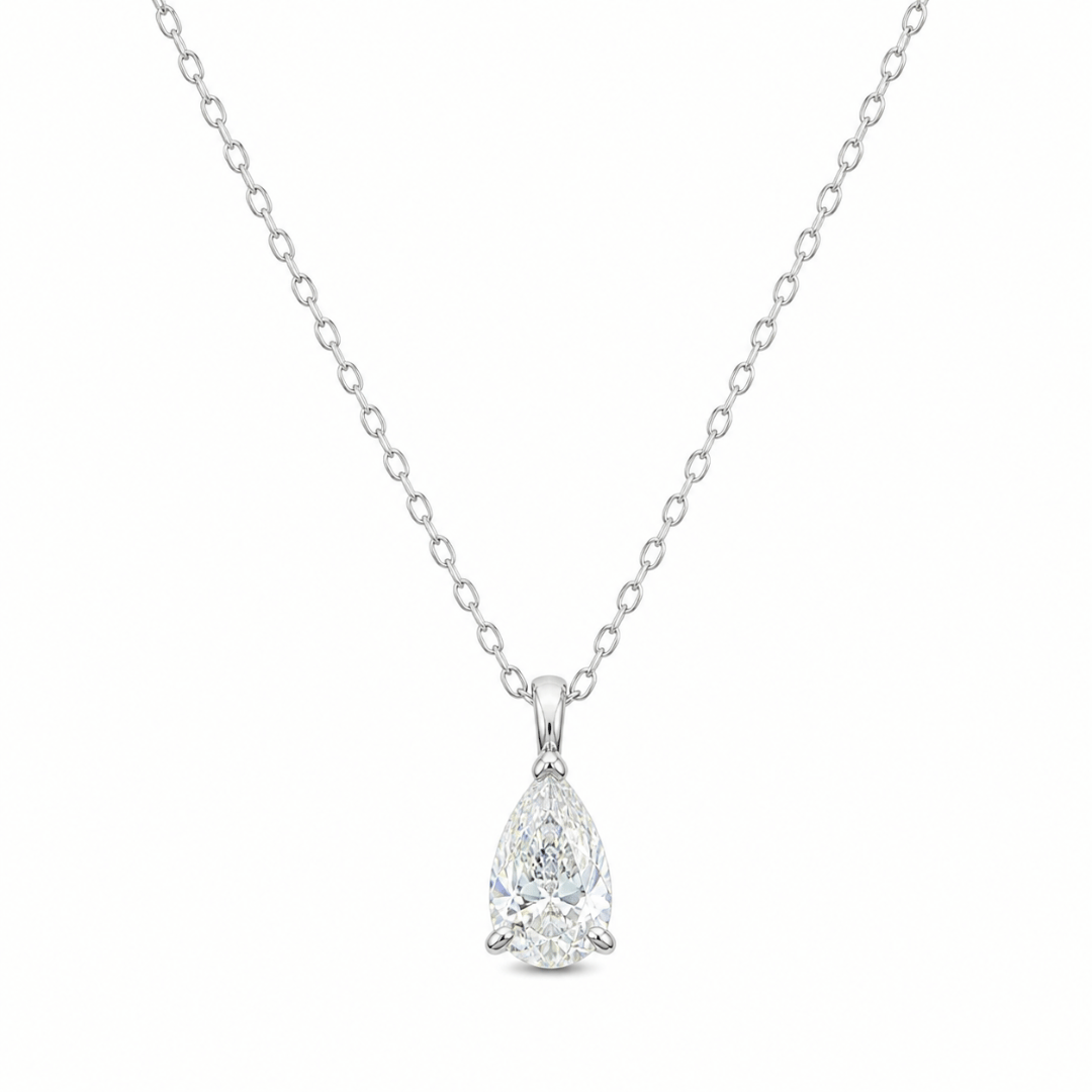 Pear Cut Solitaire 8x5mm 1CT Necklace .925 Sterling Silver VVS1 D Moissanite