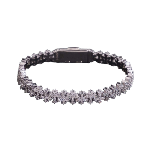 8mm 3D Cross Link Bracelet VVS1 D Moissanite Rhodium Plated .925 Sterling Silver