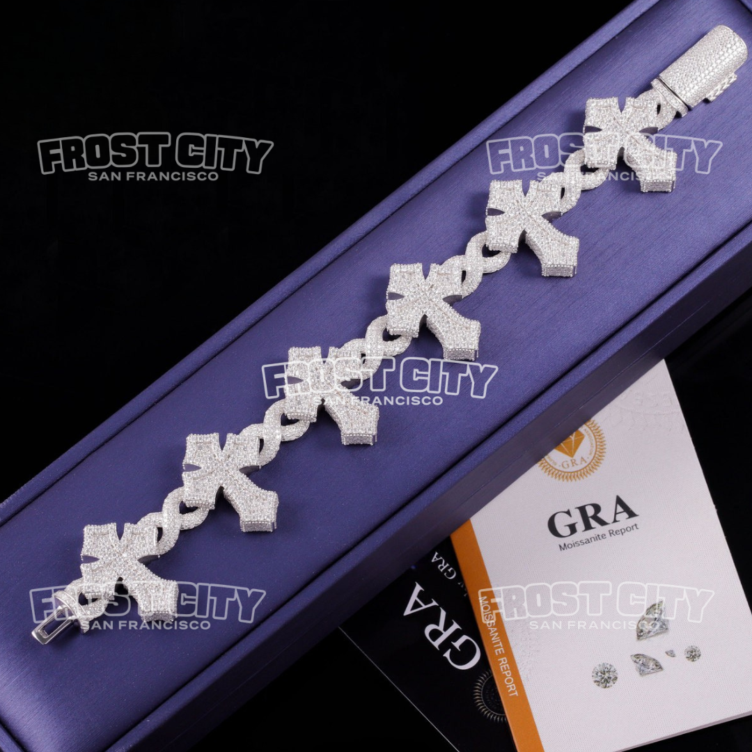 Gothic Infinity Cross Bracelet VVS1 D Moissanite .925 Sterling Silver Rhodium Plated