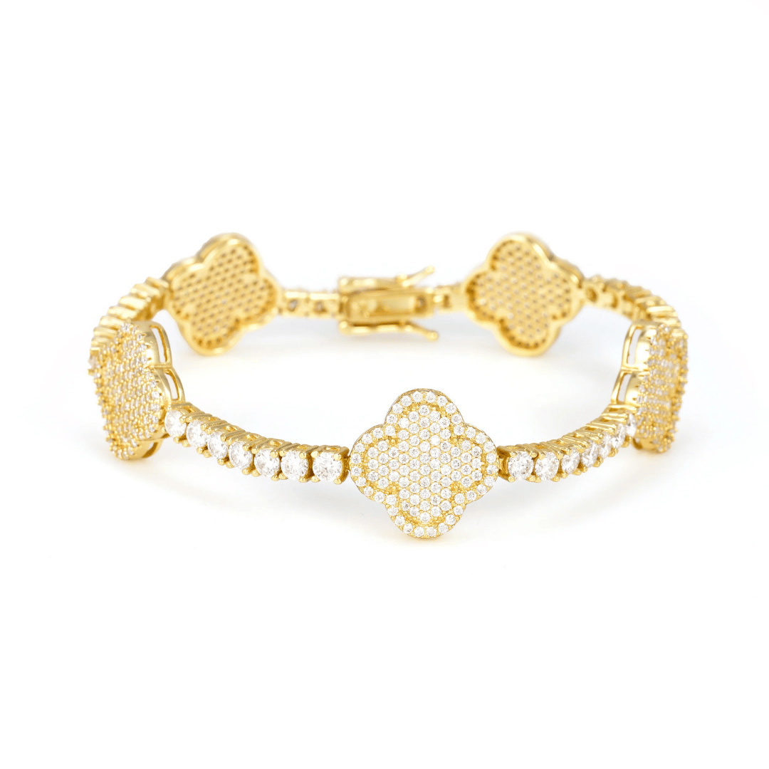Clover Ice Tennis Bracelet .925 Sterling Silver VVS1 D Moissanite