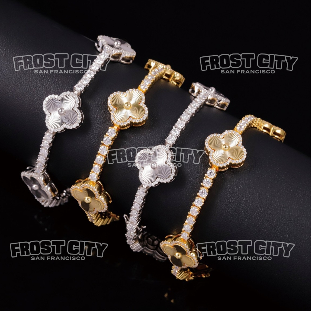 Clover 3MM Tennis Bracelet VVS1 D Moissanite .925 Sterling Silver 