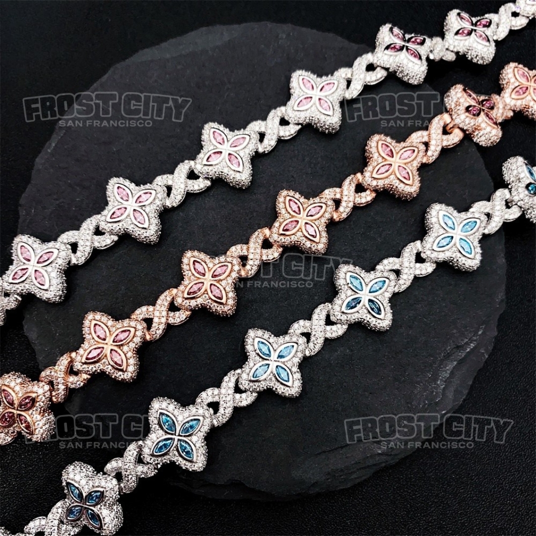 15MM Marquise Flower Infinity Bracelet VVS1 D Moissanite .925 Sterling Silver 