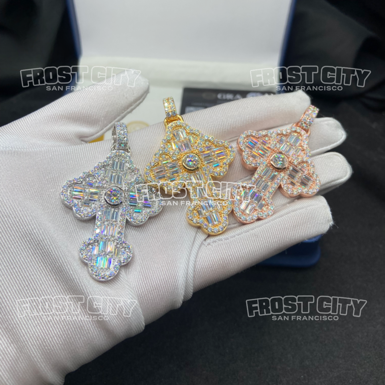 Iced Cross Pendant VVS1 D Color Moissanite .925 Sterling Silver