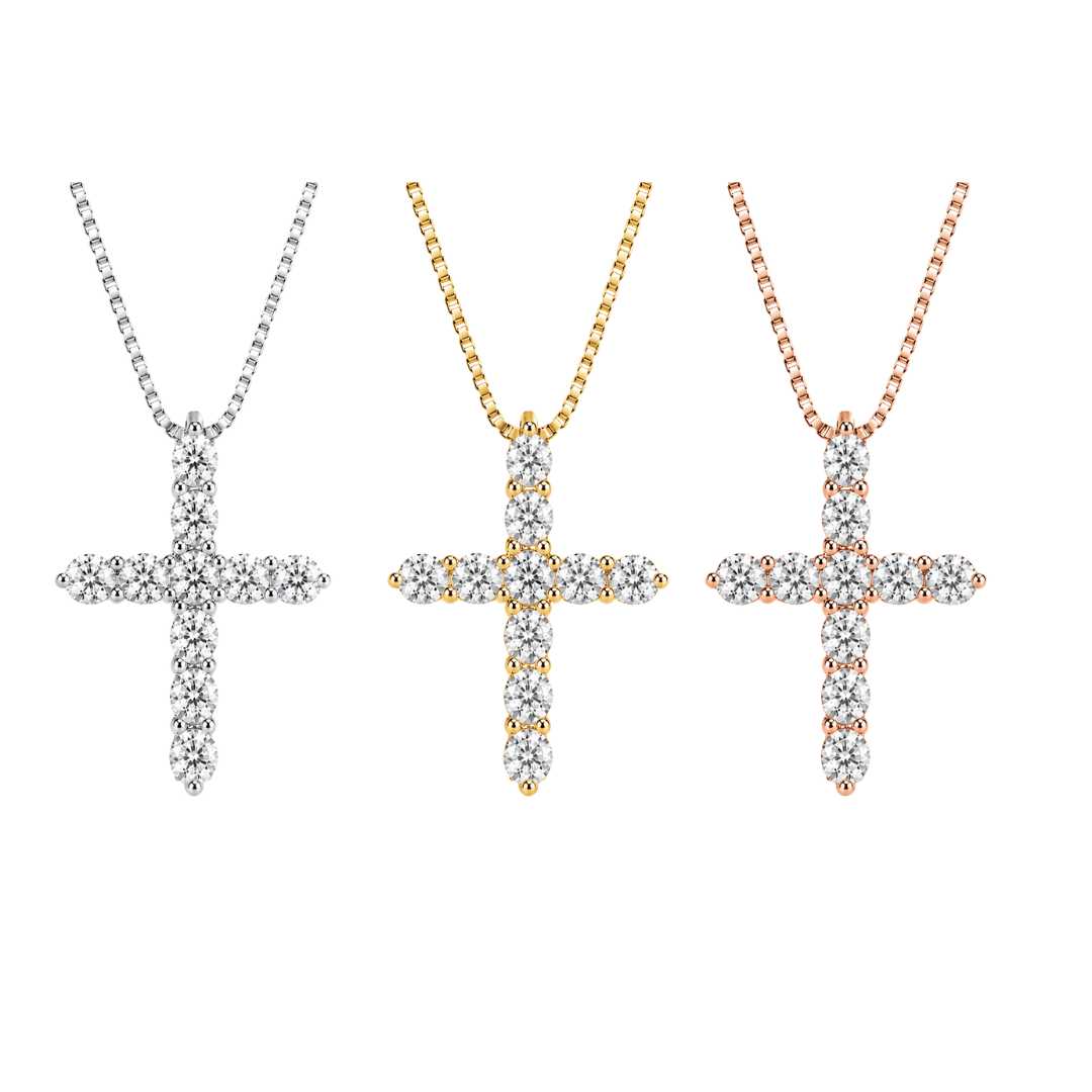 Iced Cross Pendant Chain Set VVS1 D Moissanite .925 Sterling Silver