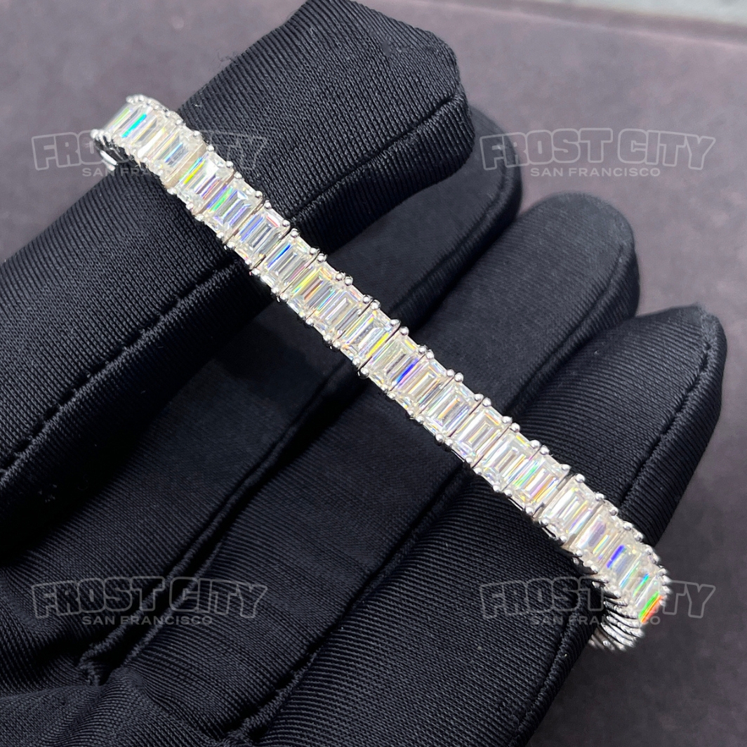 Baguette Tennis Bracelet 3*5MM VVS1 D Moissanite Solid .925 Sterling Silver Rhodim Plated