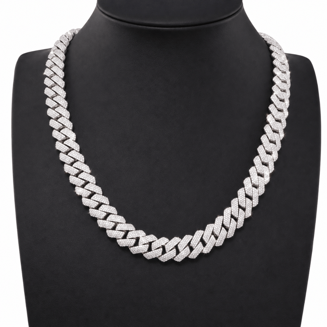 Cuban Link Chain 15mm Rhodium Plated .925 Sterling Silver VVS1 D Color Moissanite
