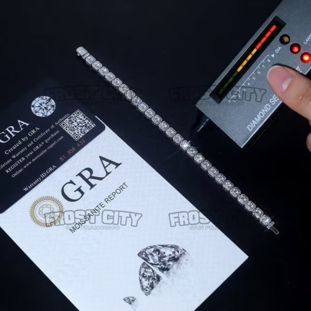 Custom VVS1 D Moissanite Custer Tennis Bracelet .925 Sterling Silver