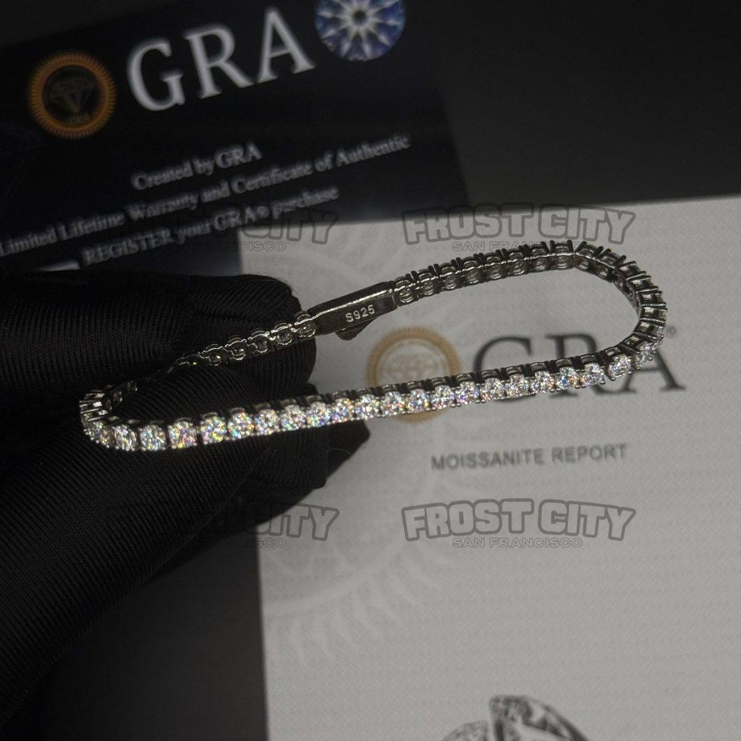 3MM Tennis Bracelet Moissanite D Color VVS1 .925 Sterling Silver 