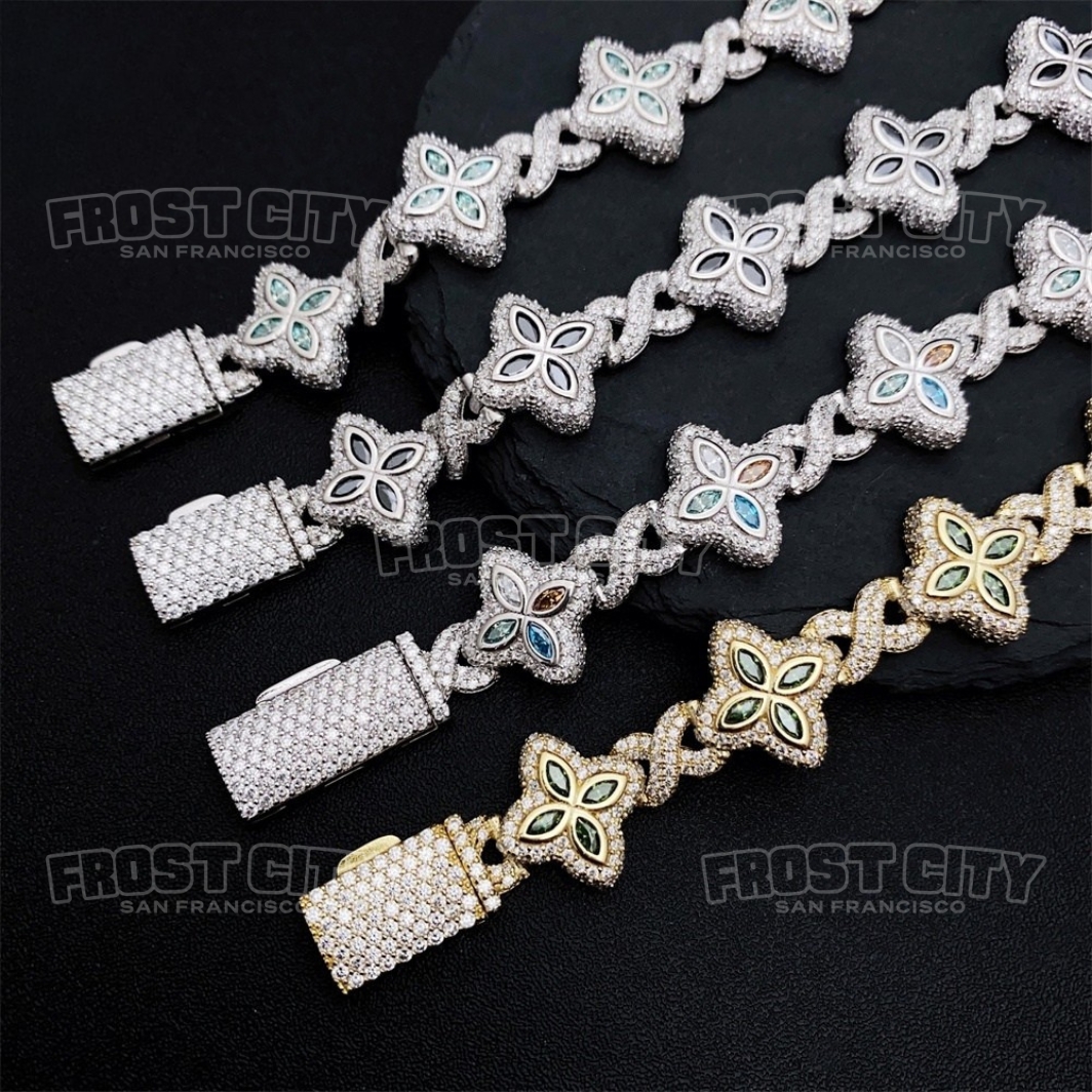 15MM Marquise Flower Infinity Bracelet VVS1 D Moissanite .925 Sterling Silver 