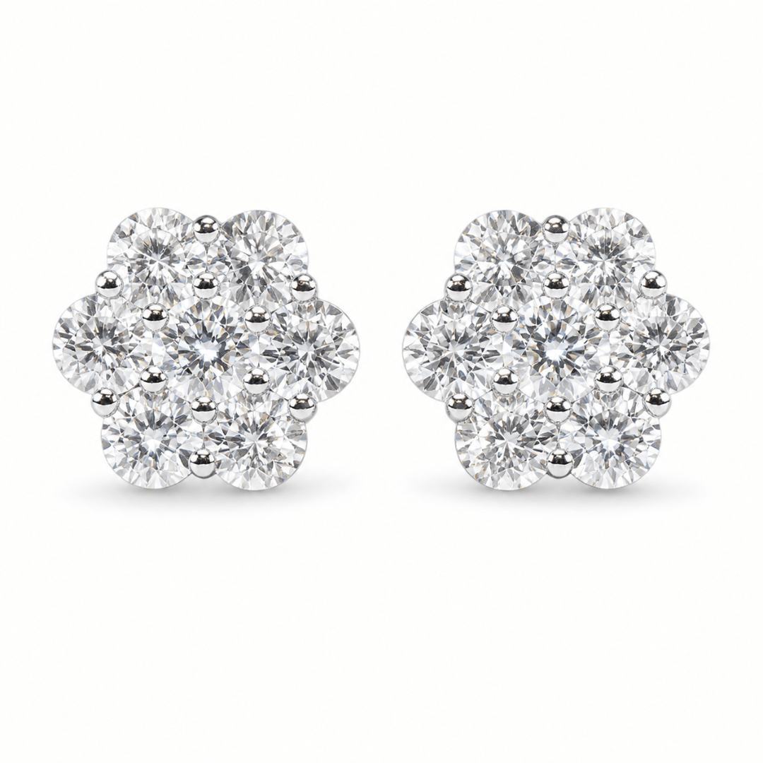 Cluster Earrings VVS1 D Moissanite .925 Sterling Silver