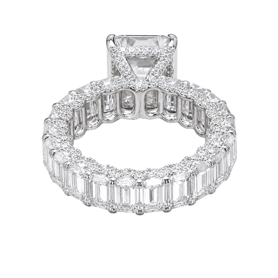 Luxury Emerald Custom Engagement Ring Iced Out VVS1 D Moissanite Eternity Band Claw Setting .925 Sterling Silver