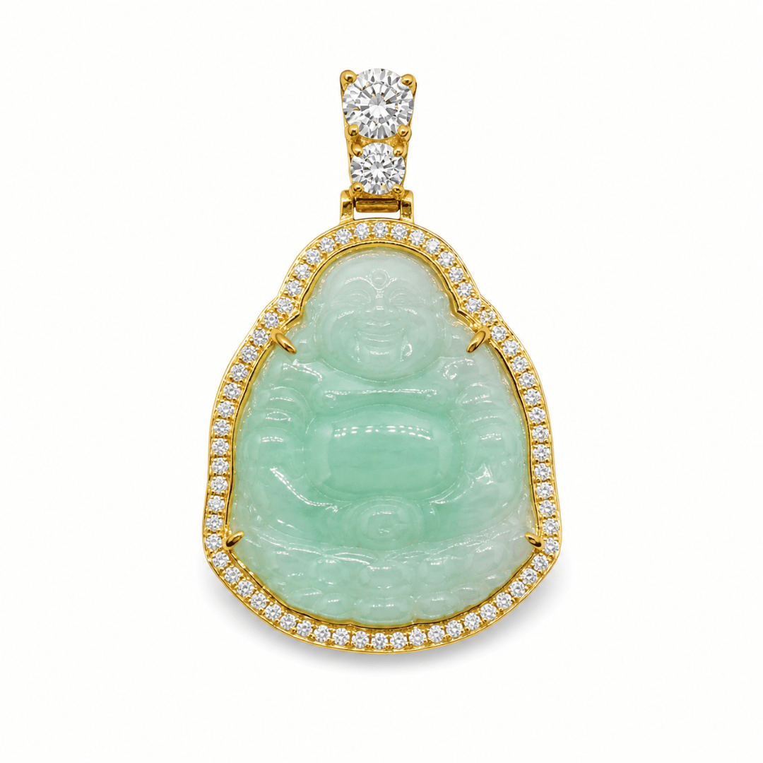 Jade Buddha Pendant Natrual Jade Jadeite VVS1 D Moissanite .925 Sterling Silver