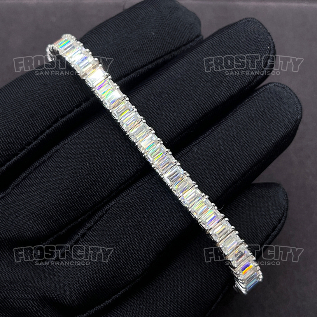 Baguette Tennis Bracelet 3*5MM VVS1 D Moissanite Solid .925 Sterling Silver Rhodim Plated