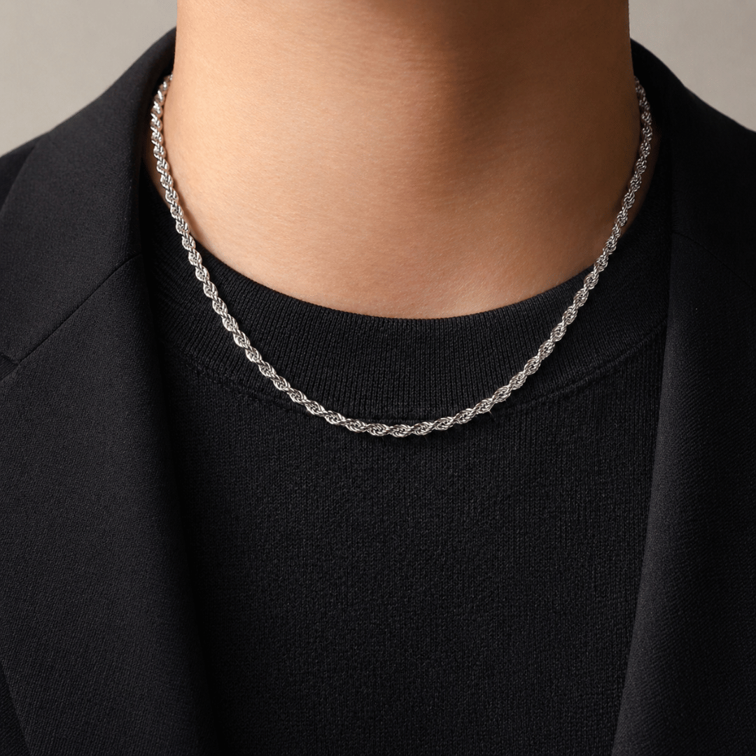 Rope Chain with Iced Spring Clasp Rhodium Plated .925 Sterling Silver VVS1 D Moissanite 