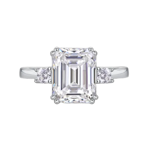Three Stone Ring VVS1 D Moissanite Ring 4CT Emerald Cut 