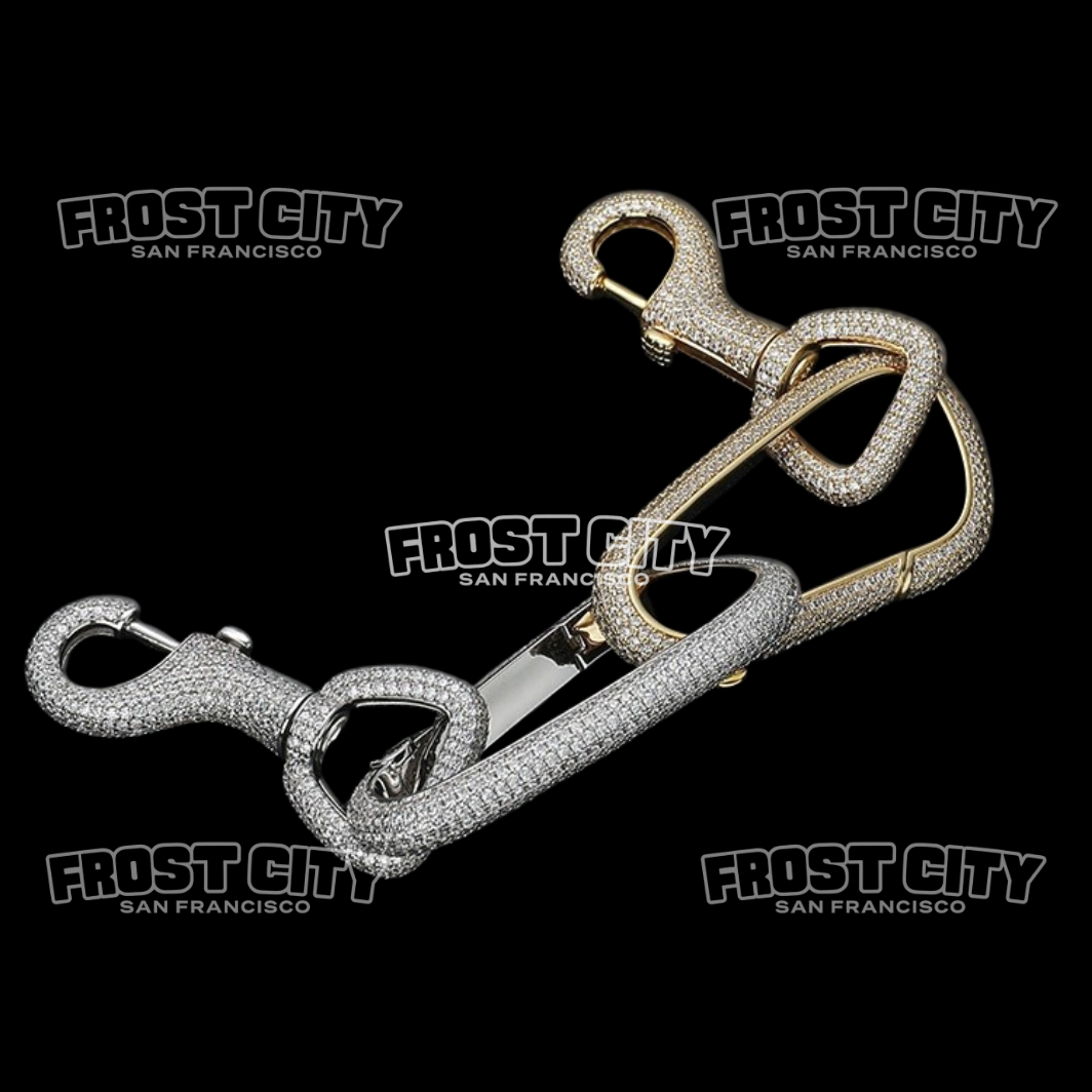 Iced Out Carabiner Charm Keychain Pendant .925 Sterling Silver VVS1 D Moissanite
