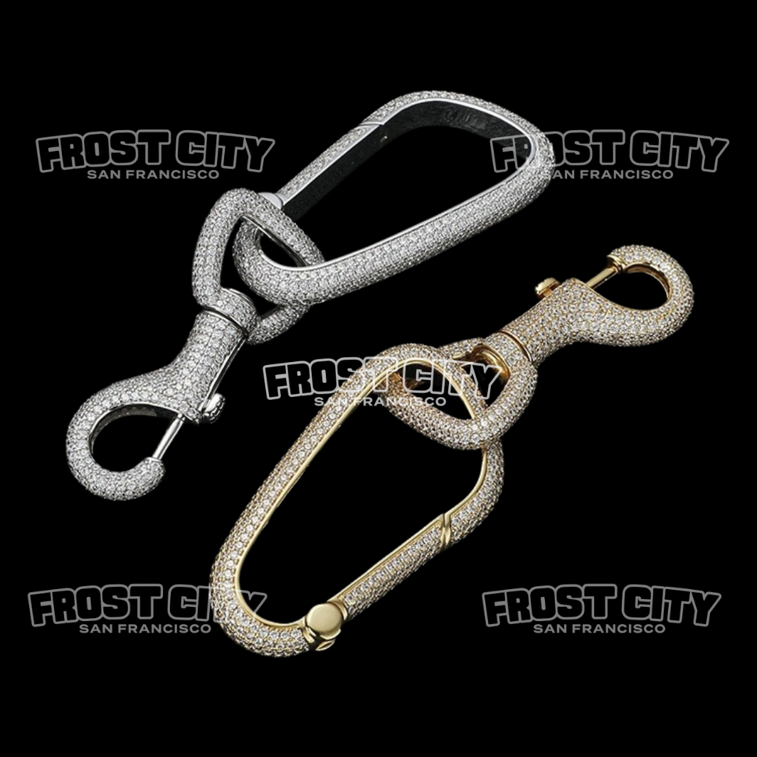 Iced Out Carabiner Charm Keychain Pendant .925 Sterling Silver VVS1 D Moissanite