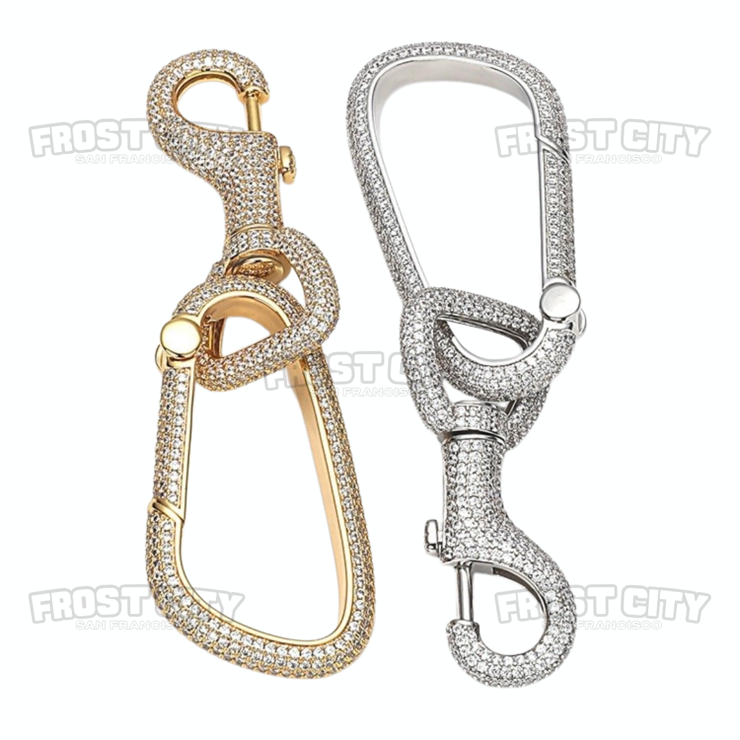 Iced Out Carabiner Charm Keychain Pendant .925 Sterling Silver VVS1 D Moissanite