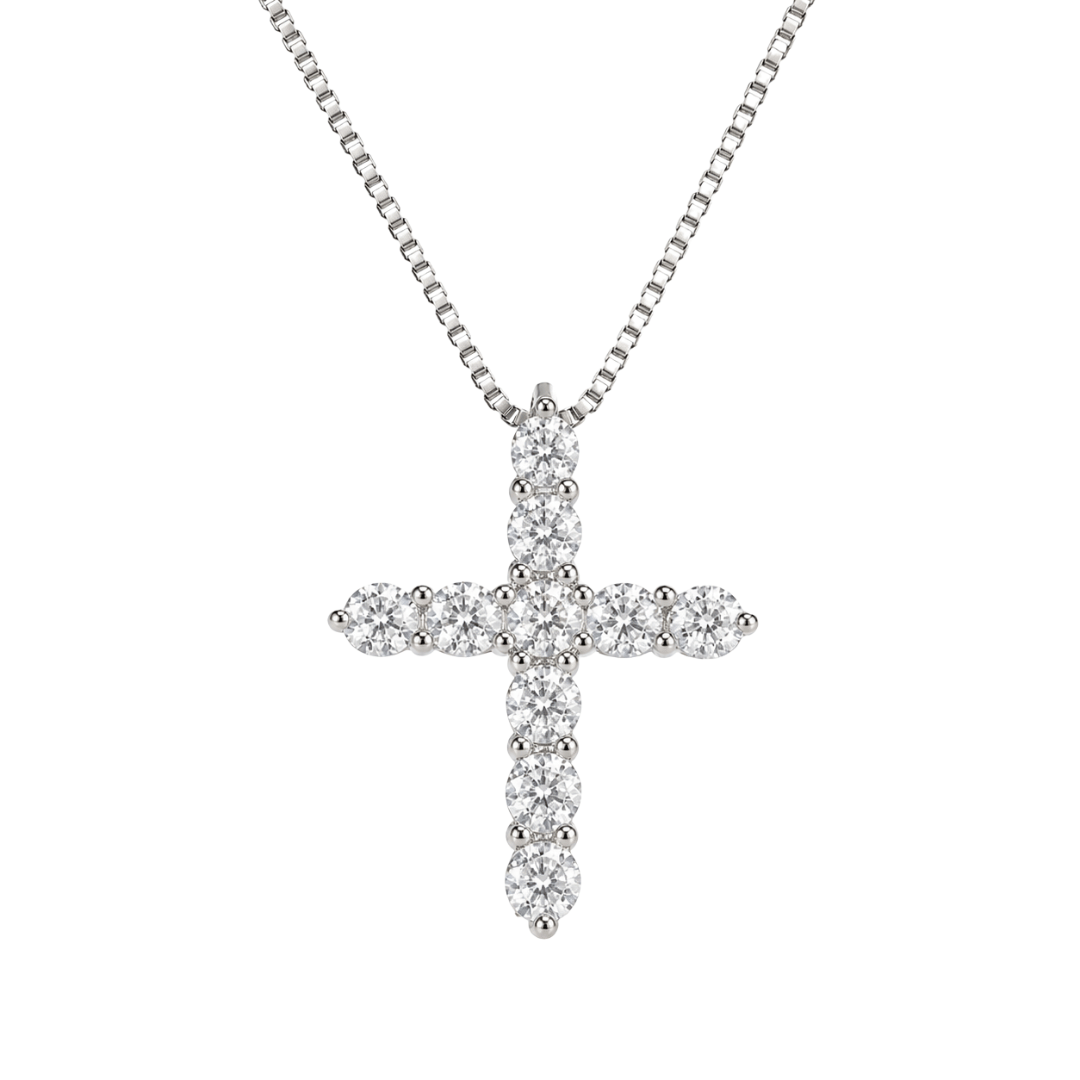Iced Cross Pendant Chain Set VVS1 D Moissanite .925 Sterling Silver