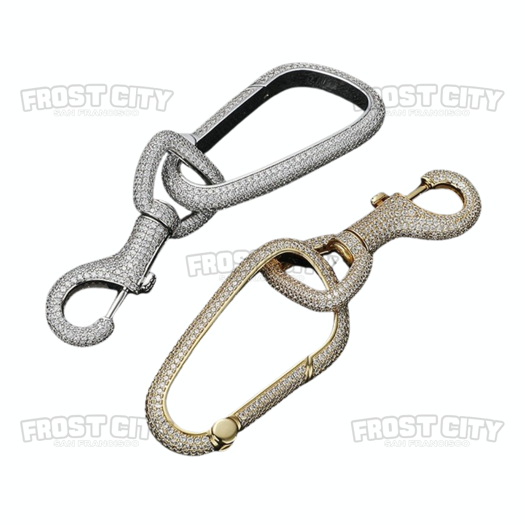 Iced Out Carabiner Charm Keychain Pendant .925 Sterling Silver VVS1 D Moissanite
