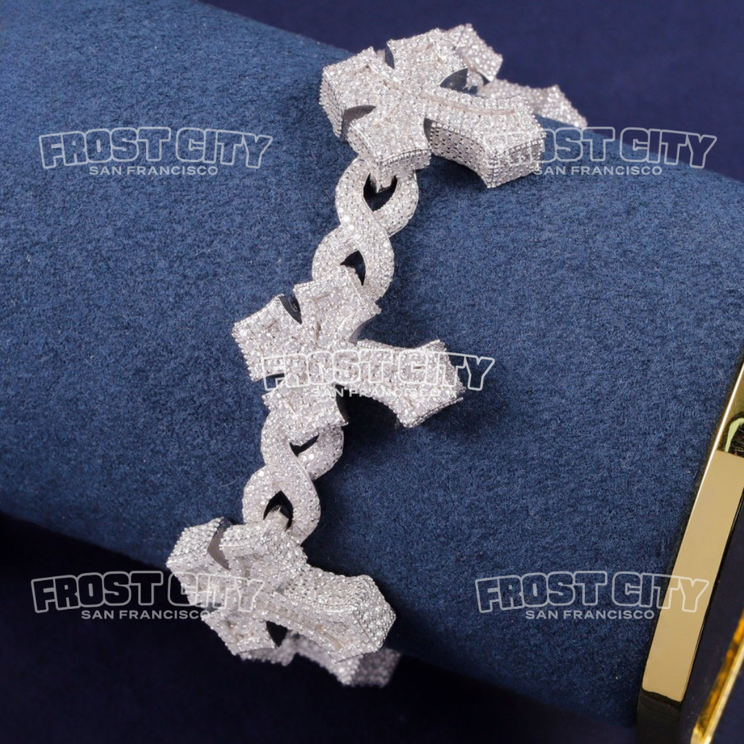 Gothic Infinity Cross Bracelet VVS1 D Moissanite .925 Sterling Silver Rhodium Plated