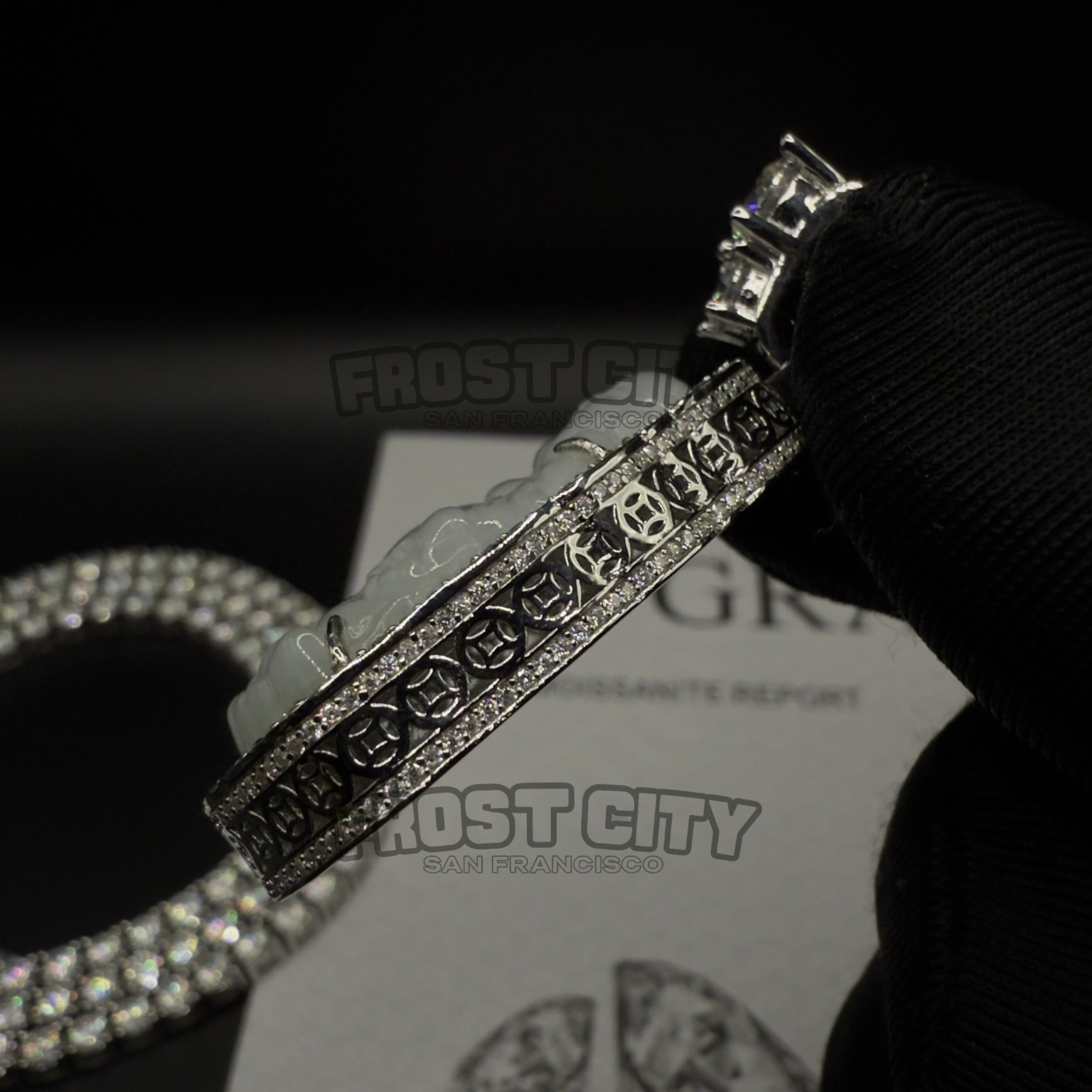 Custom Jade Buddha Pendant Natrual Jade VVS1 D Moissanite .925 Sterling Silver