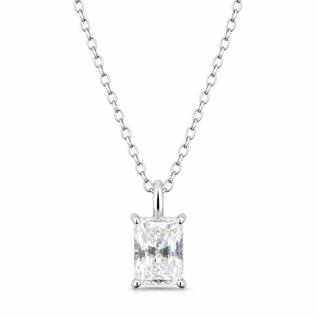 Radiant Cut 7x5mm 1CT Solitaire Necklace .925 Sterling Silver VVS1 D Moissanite