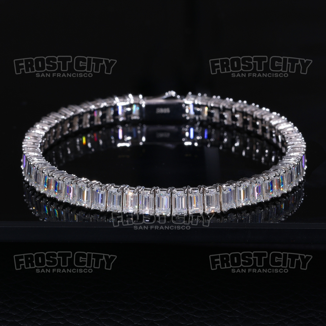 Baguette Tennis Bracelet 3*5MM VVS1 D Moissanite Solid .925 Sterling Silver Rhodim Plated