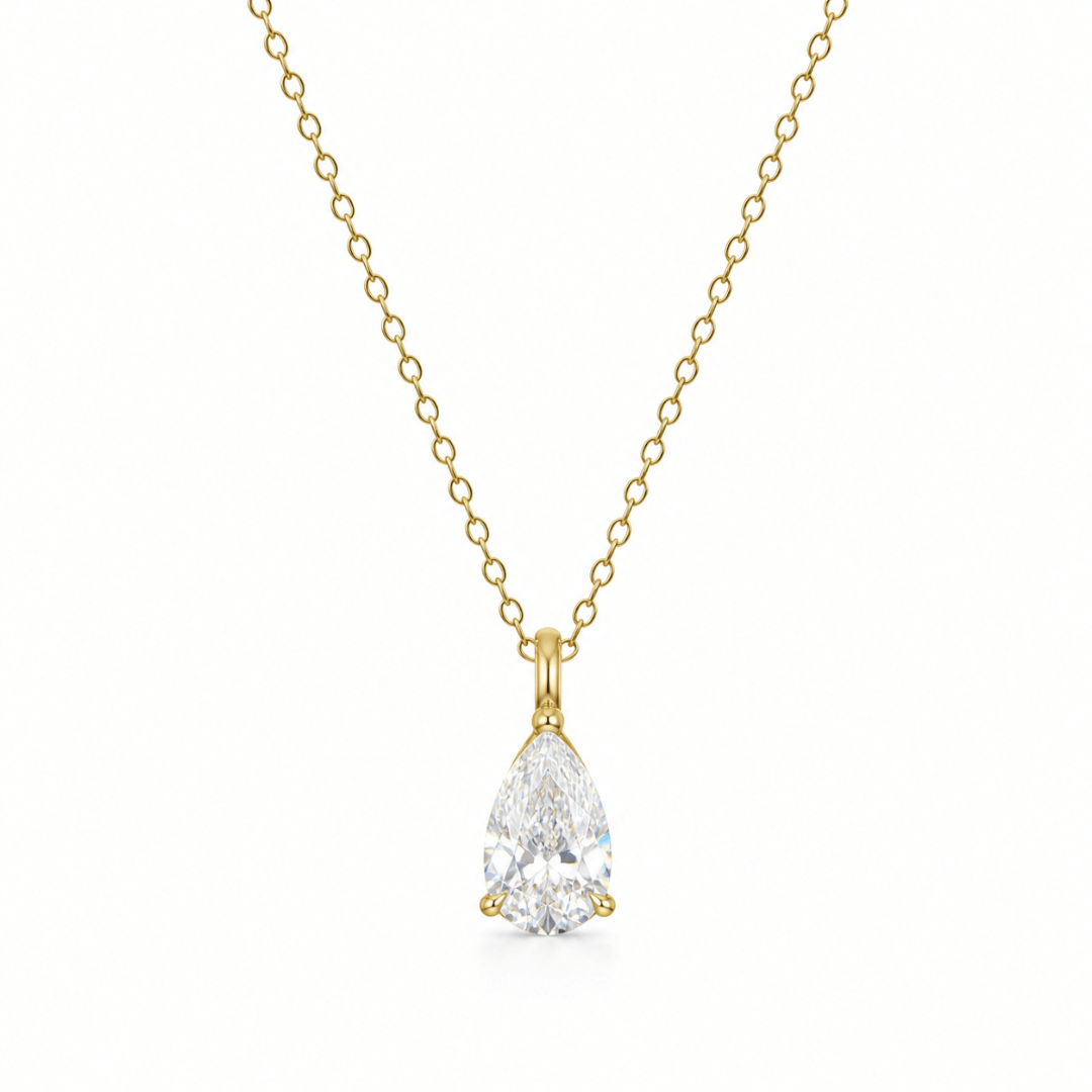 Pear Cut Solitaire 8x5mm 1CT Necklace .925 Sterling Silver VVS1 D Moissanite