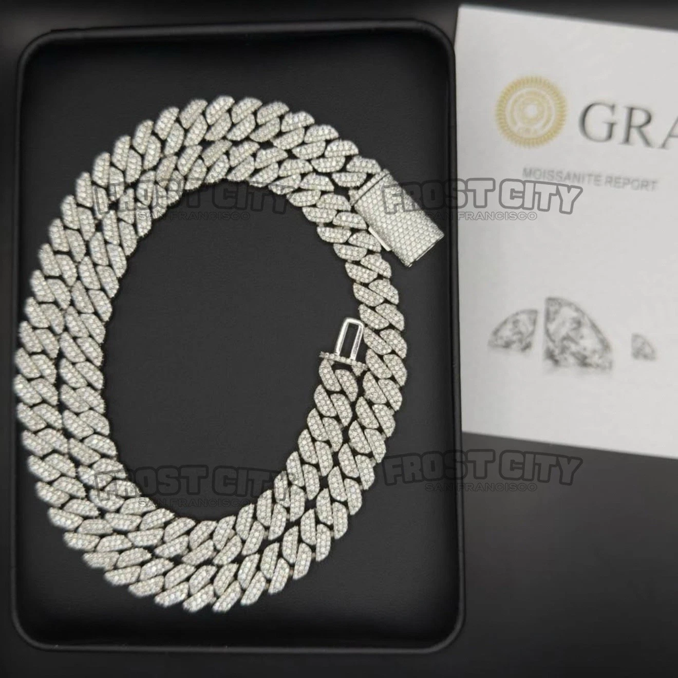 10mm Custom 3D 3 Row Cuban Chain VVS1 D Moissanite Solid .925 Sterling Silver Rhodium Plated