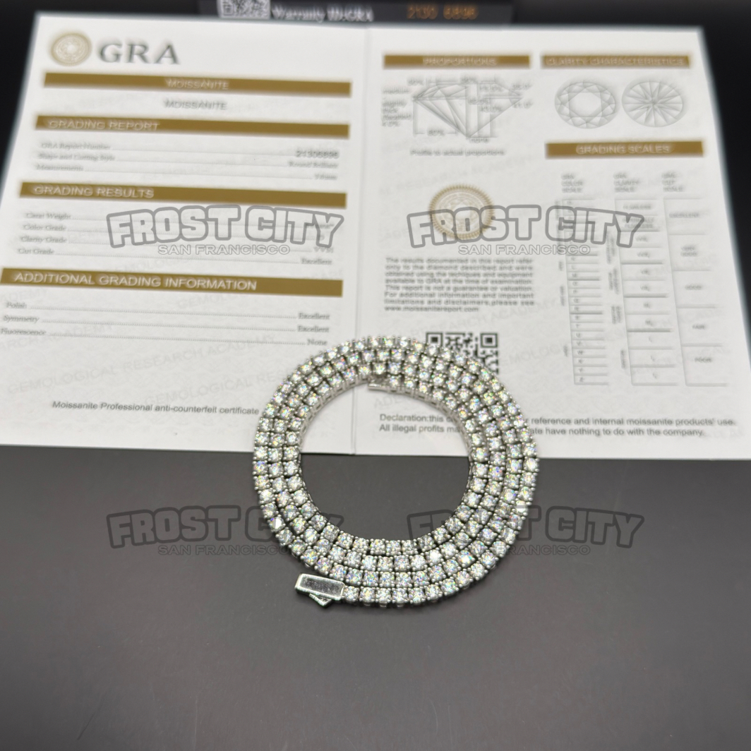 3MM Tennis Chain VVS1 D Color Moissanite .925 Sterling Silver Rhodium Plated