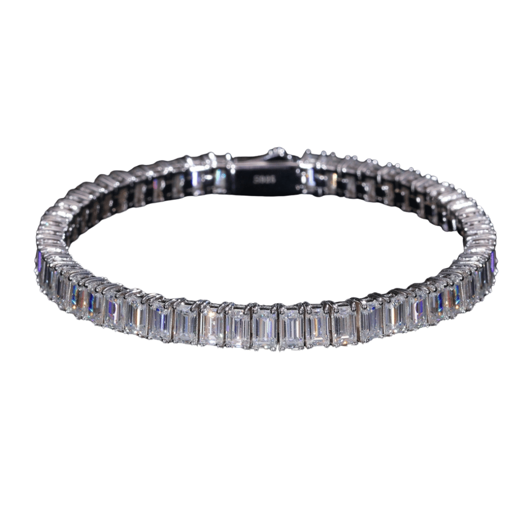 Baguette Tennis Bracelet 3*5MM VVS1 D Moissanite Solid .925 Sterling Silver Rhodim Plated