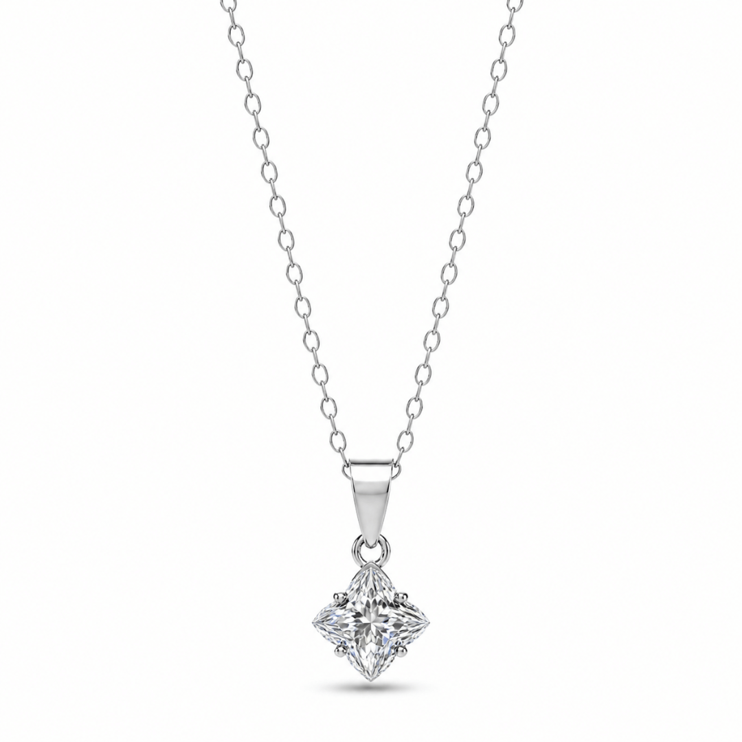 Princess Cut Solitaire Necklace .925 Sterling Silver VVS1 D Moissanite