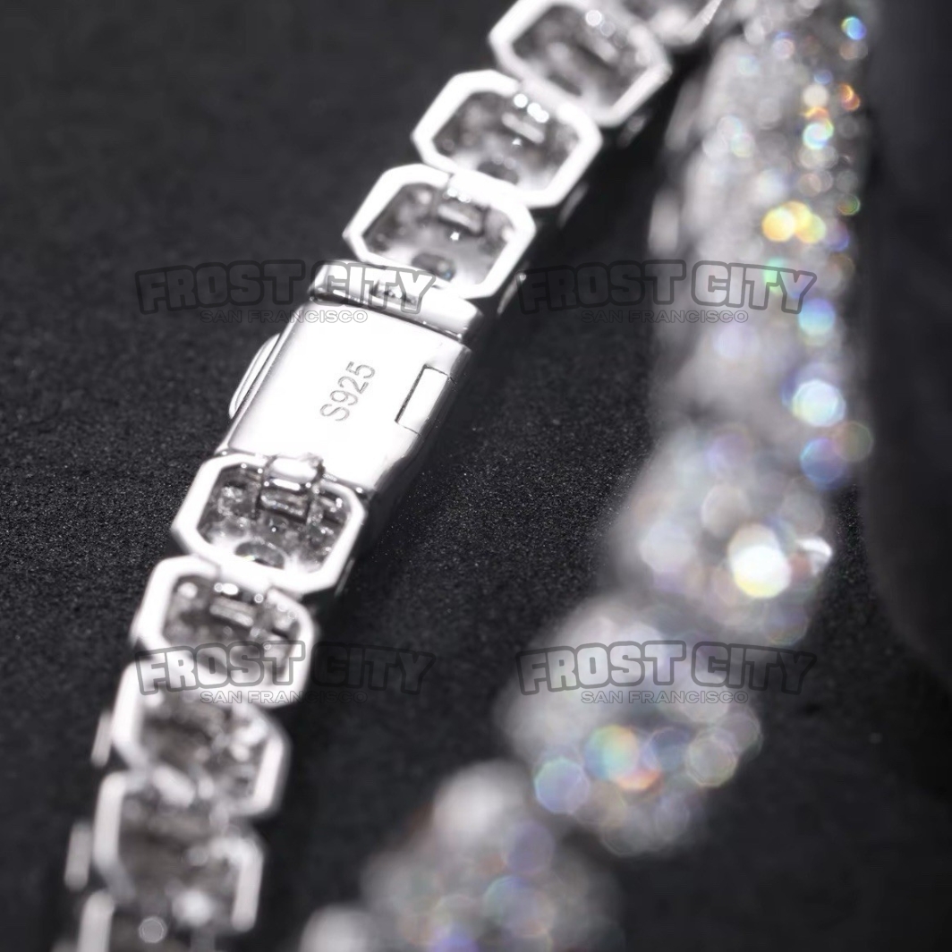 Custom VVS1 D Moissanite Custer Tennis Bracelet .925 Sterling Silver