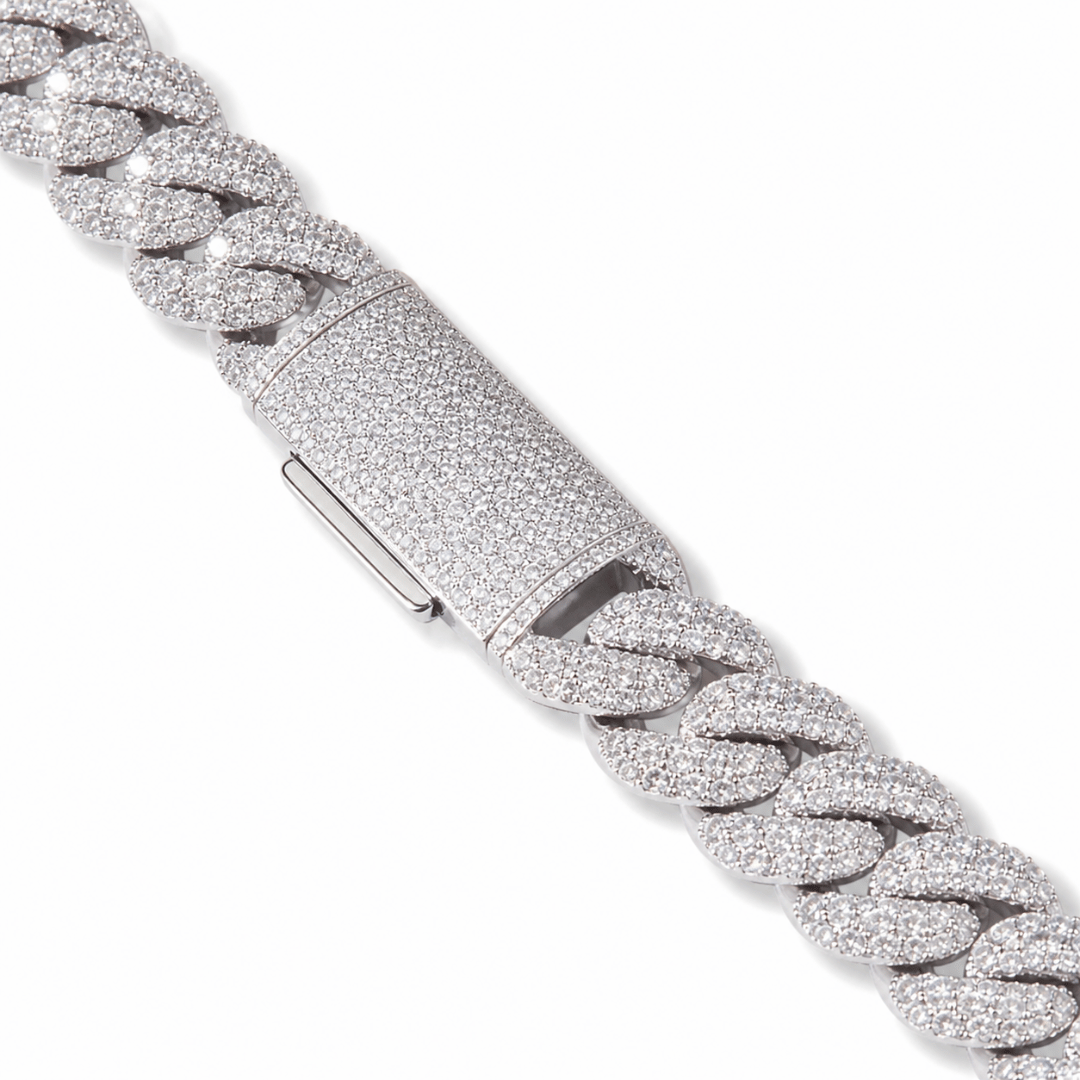Cuban Chain 15mm Rhodium Plated Solid .925 Sterling Silver VVS1 D Moissanite
