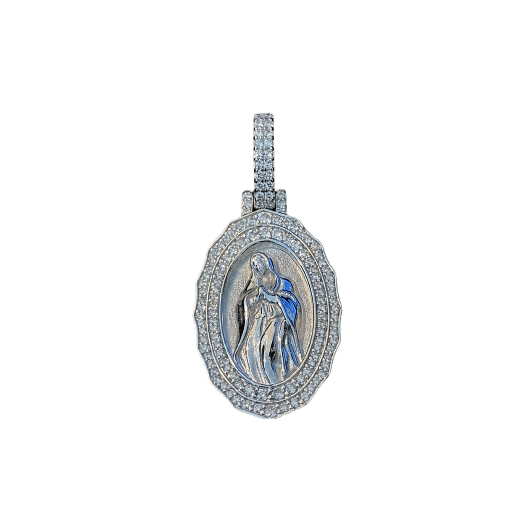 Virgin Mary Pendant .925 Sterling Silver Moissanite VVS1 D Color