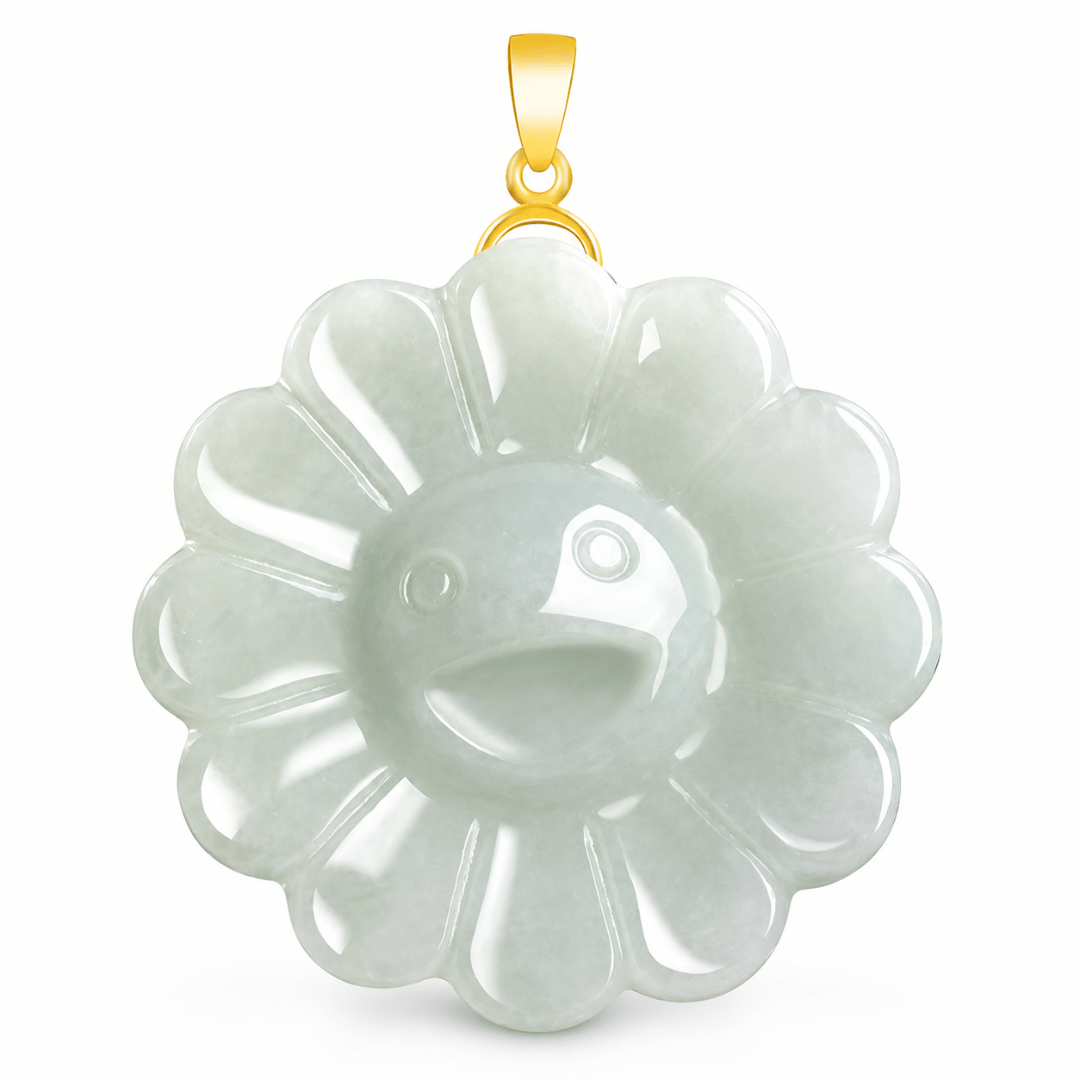 Smile Flower Natural Grade A Jade Pendant .925 Sterling Silver