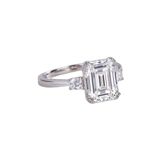Three Stone Ring VVS1 D Moissanite Ring 4CT Emerald Cut 