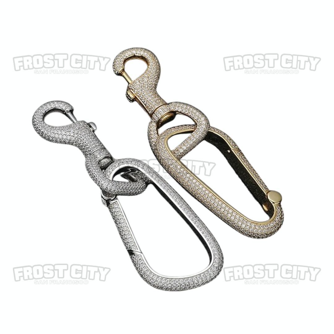 Iced Out Carabiner Charm Keychain Pendant .925 Sterling Silver VVS1 D Moissanite