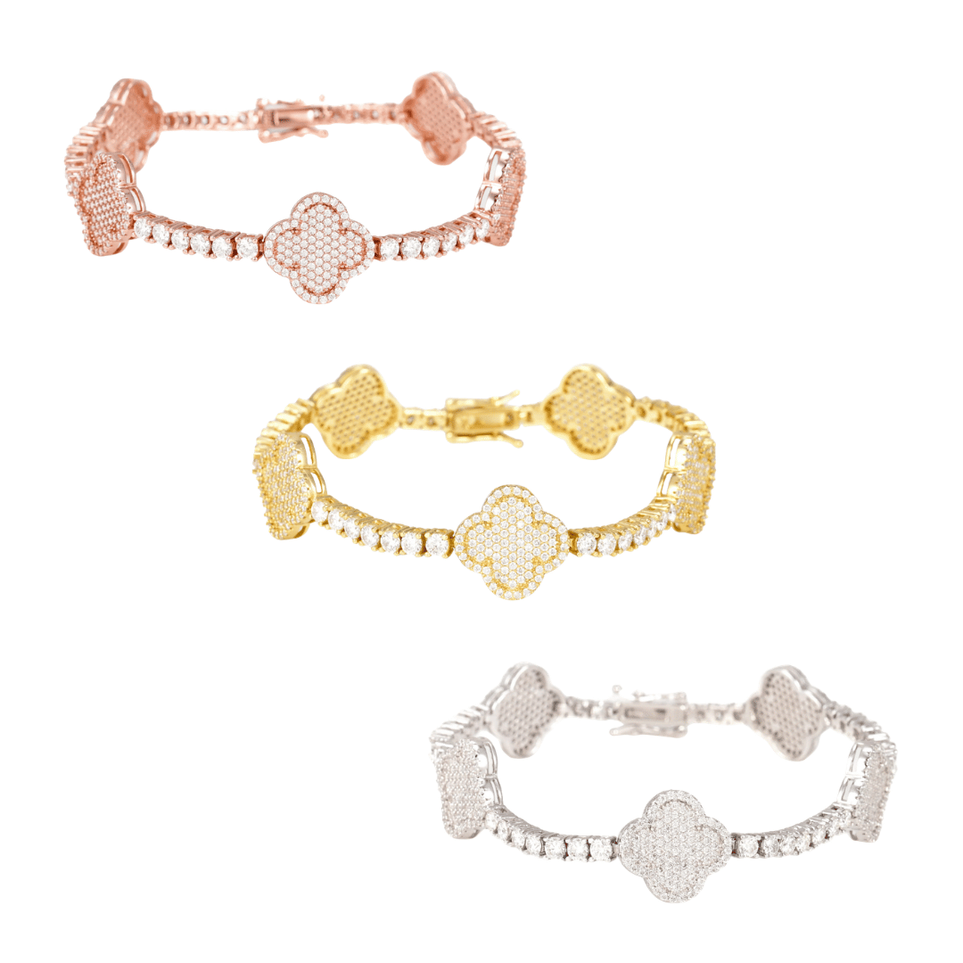 Clover Ice Tennis Bracelet .925 Sterling Silver VVS1 D Moissanite