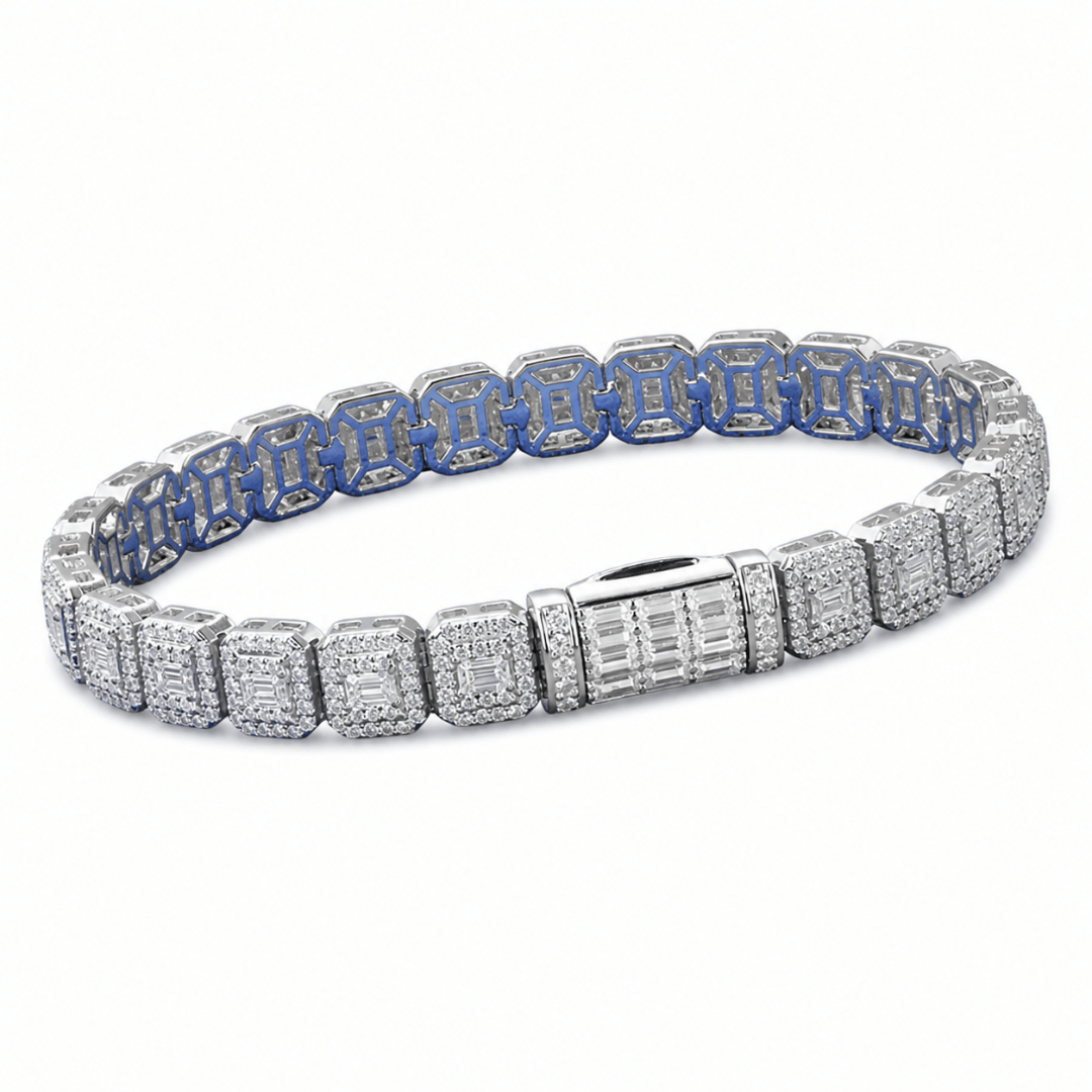 Baguette Cluster Tennis Bracelet VVS1 D Moissanite .925 Sterling Silver