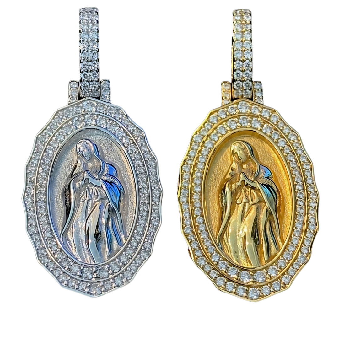 Virgin Mary Pendant .925 Sterling Silver Moissanite VVS1 D Color