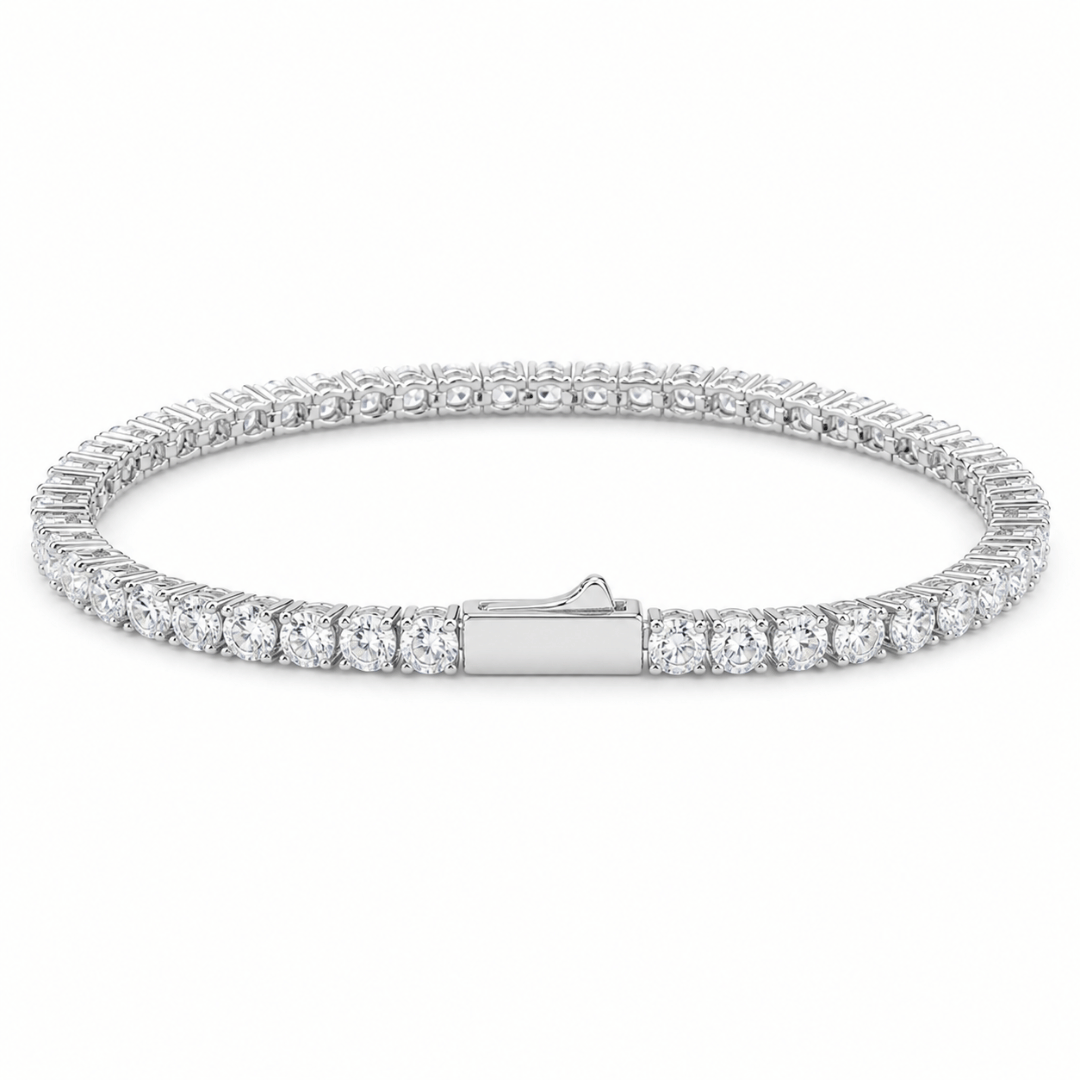Tennis Bracelet 3mm with Spring Lock Moissanite D Color VVS1 .925 Sterling Silver