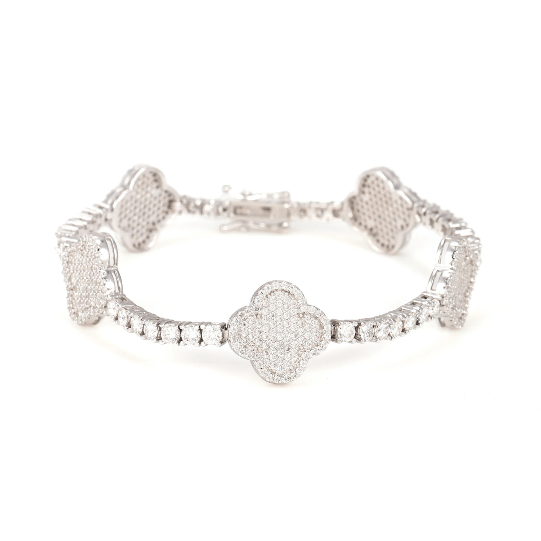 Clover Ice Tennis Bracelet .925 Sterling Silver VVS1 D Moissanite