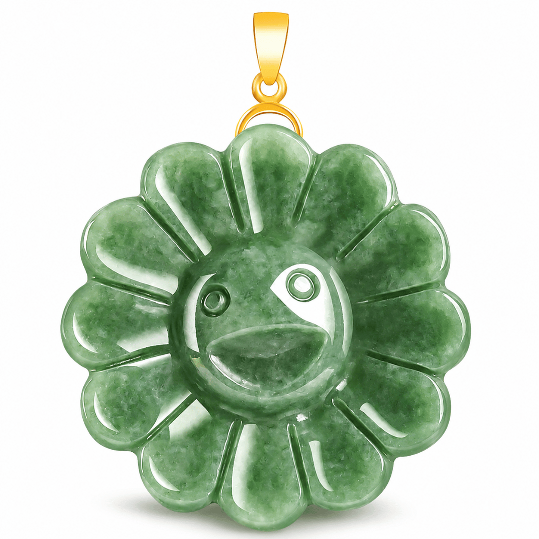 Smile Flower Natural Grade A Jade Pendant .925 Sterling Silver