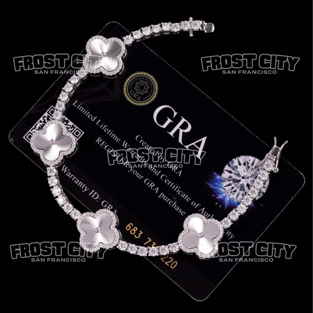 Clover 3MM Tennis Bracelet VVS1 D Moissanite .925 Sterling Silver 