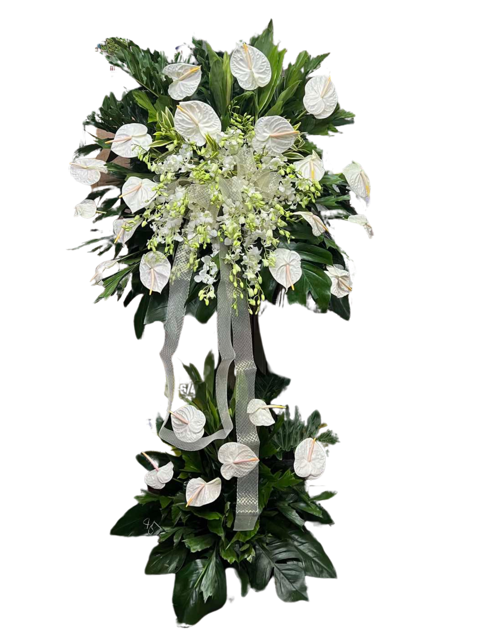 Esting's Two Layers of All White Sympathy Floral Arrangement 