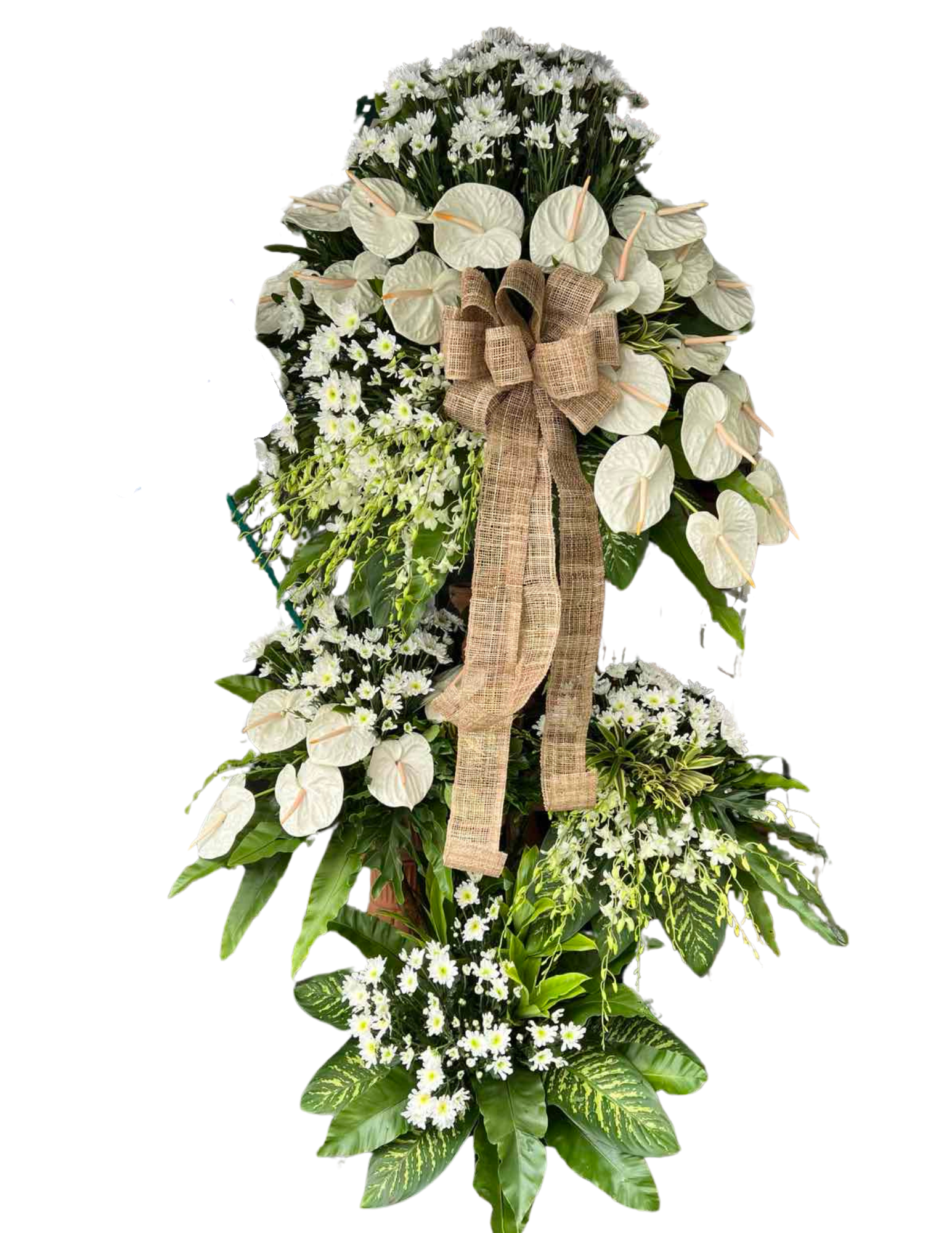 Esting's Four Layers of All White Sympathy Floral Arrangement