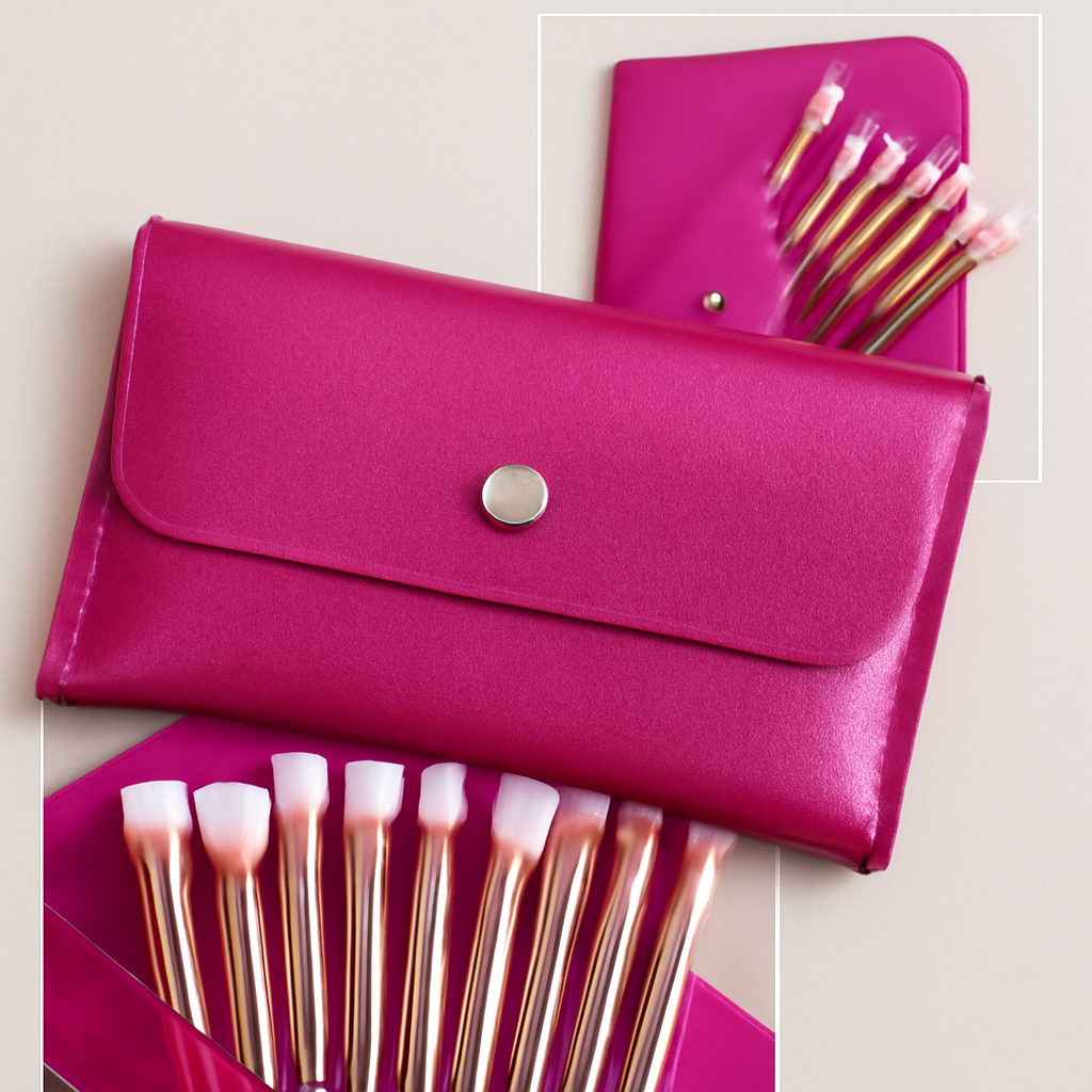 Pink pouch Makeup 10 Brush Set